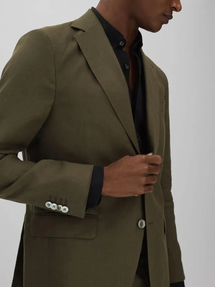 Men Reiss Blazers Jacobson Linen Double Breasted Blazer Green