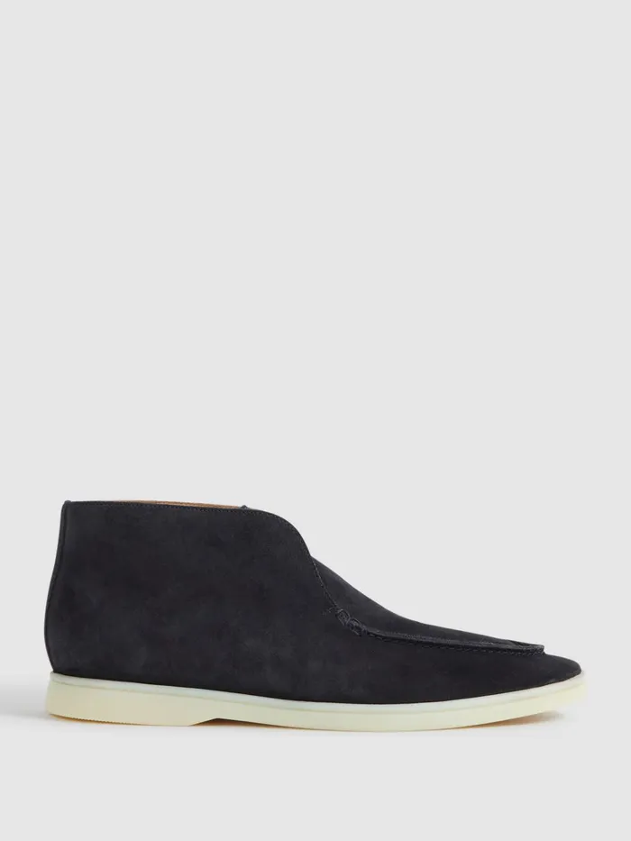 Men Reiss Boots Kason Mid Suede SlipOn Boots Navy
