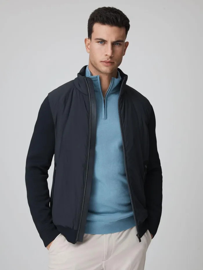 Men Reiss Brands F1 Hybrid Funnel Neck Jacket Navy