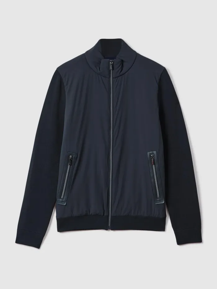 Men Reiss Brands F1 Hybrid Funnel Neck Jacket Navy