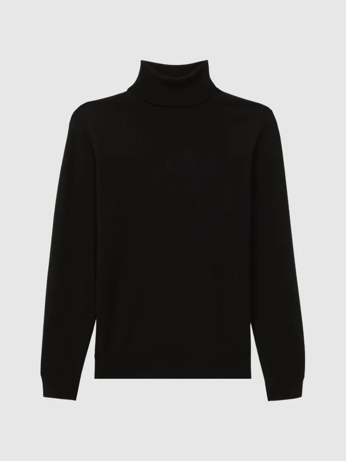 Men Reiss Knitwear Caine Slim Fit Merino Wool Roll Neck Jumper Black