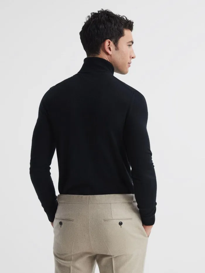 Men Reiss Knitwear Caine Slim Fit Merino Wool Roll Neck Jumper Black