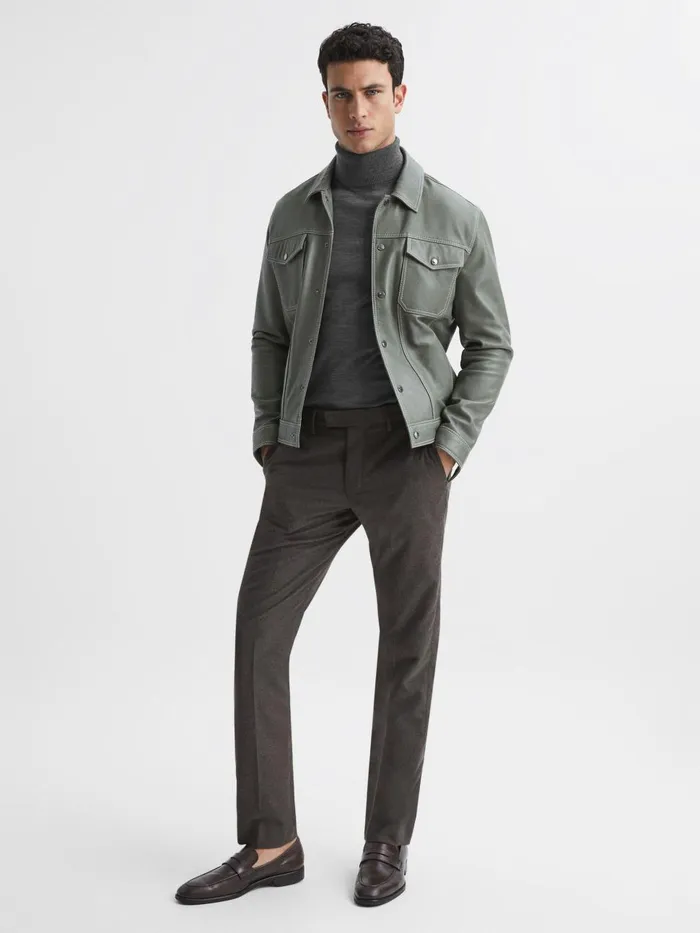 Men Reiss Knitwear Caine Slim Fit Merino Wool Roll Neck Jumper Derby Grey Marl
