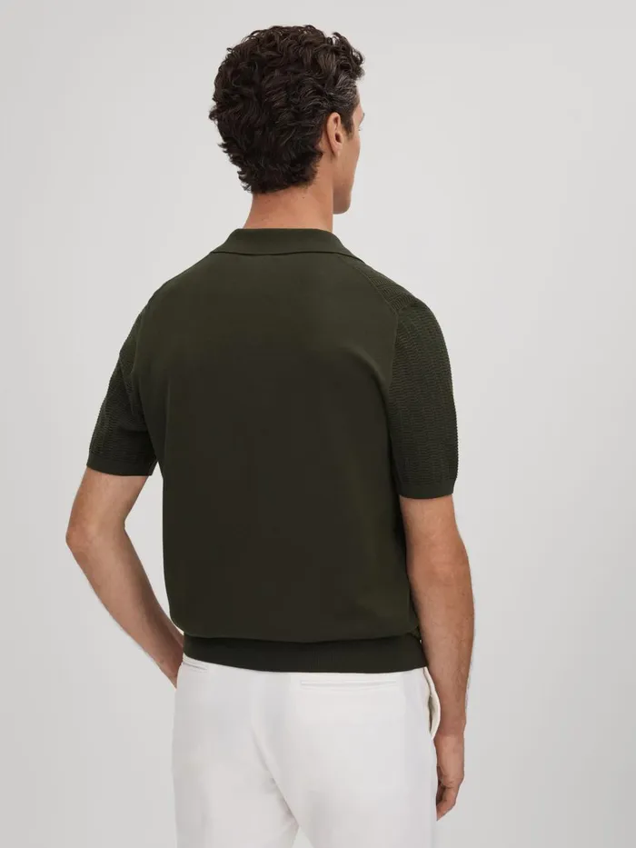 Men Reiss Knitwear Mickey Textured Modal Blend Open Collar Shirt Hunting Green