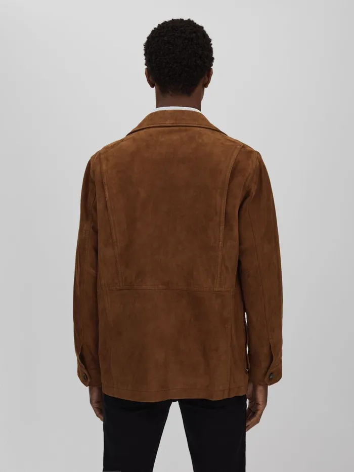 Men Reiss Leather and Suede Jackets Jacobson Single Breasted Workwear Jacket Brown