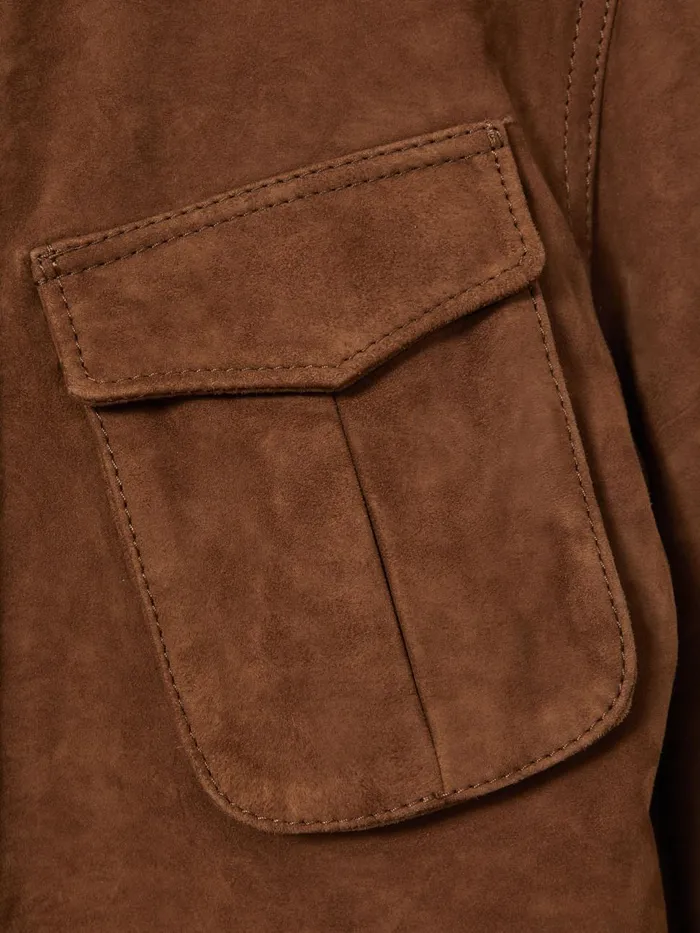Men Reiss Leather and Suede Jackets Jacobson Single Breasted Workwear Jacket Brown