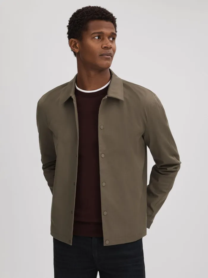 Men Reiss Outerwear and Coats Cotton Blend PressStud Jacket Antique Press