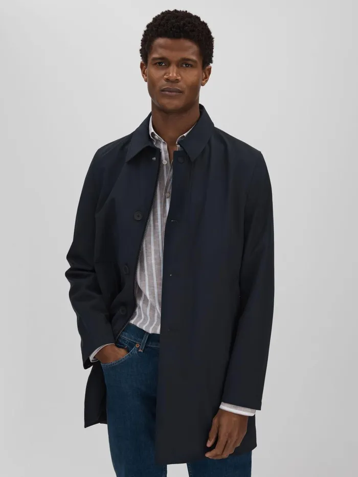 Men Reiss Outerwear and Coats Jacobson WaterRepellent Single Breasted Car Coat Navy