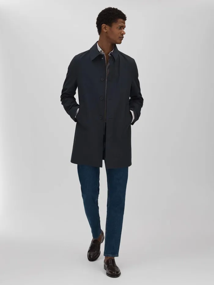 Men Reiss Outerwear and Coats Jacobson WaterRepellent Single Breasted Car Coat Navy