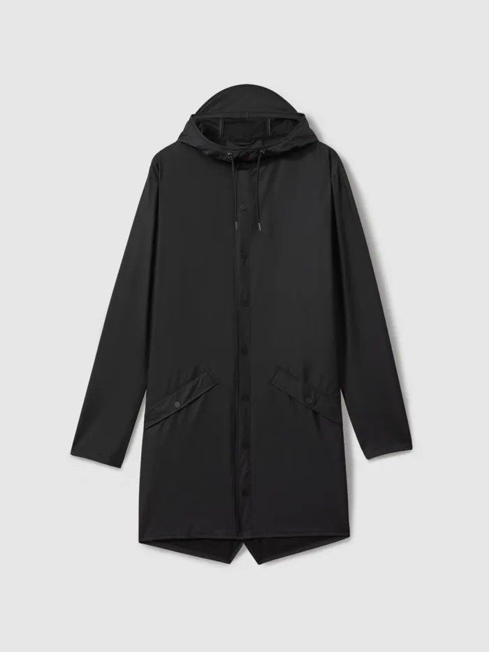 Men Reiss Outerwear and Coats Longline Hooded Raincoat Black