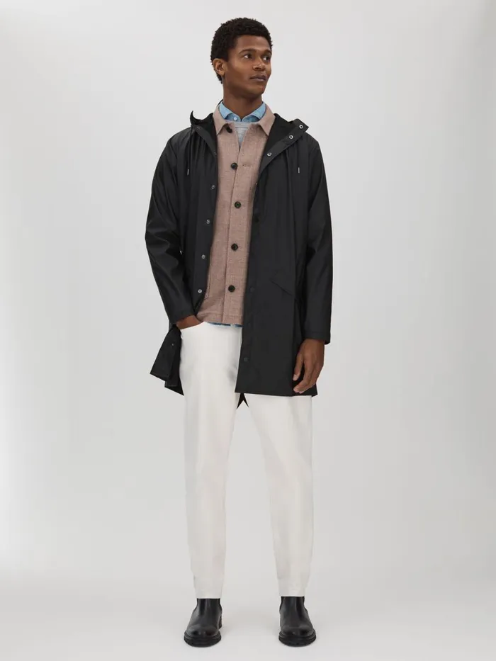 Men Reiss Outerwear and Coats Longline Hooded Raincoat Black