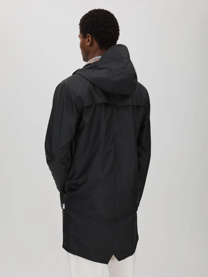 Men Reiss Outerwear and Coats Longline Hooded Raincoat Black