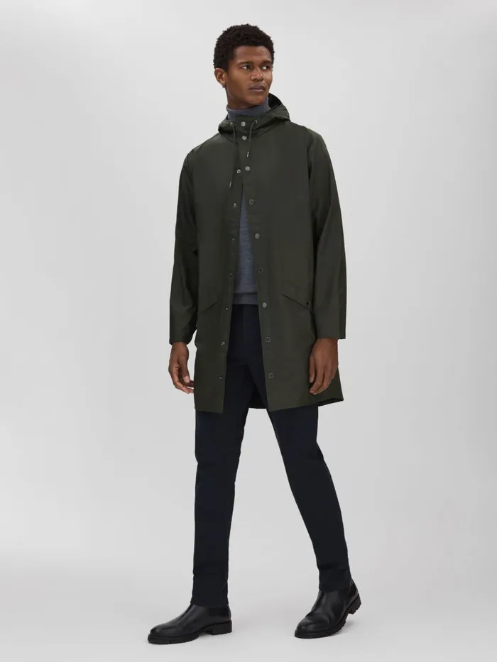 Men Reiss Outerwear and Coats Longline Hooded Raincoat Dark Green