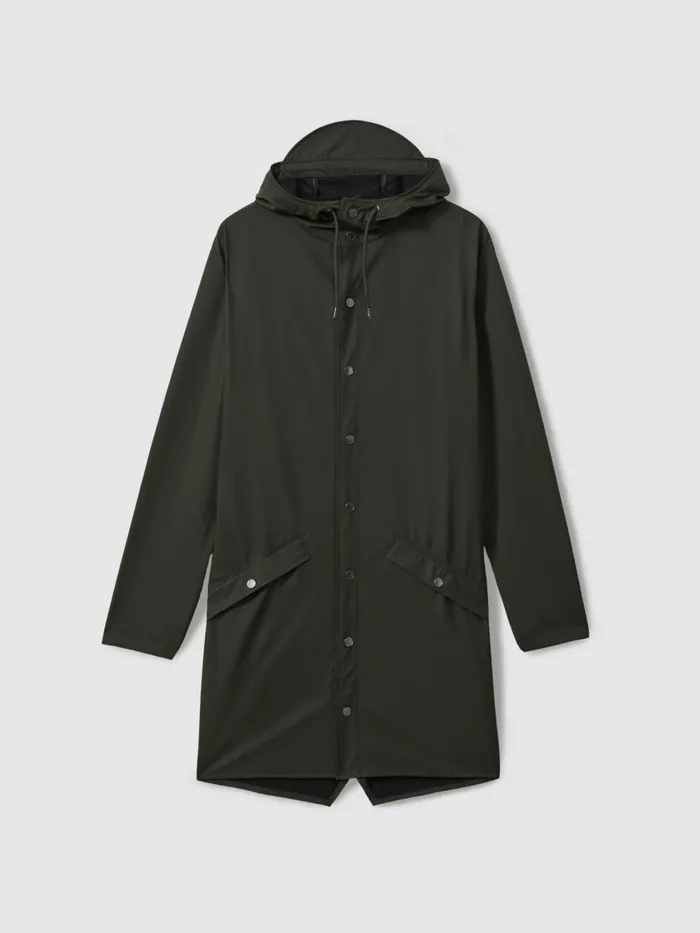 Men Reiss Outerwear and Coats Longline Hooded Raincoat Dark Green