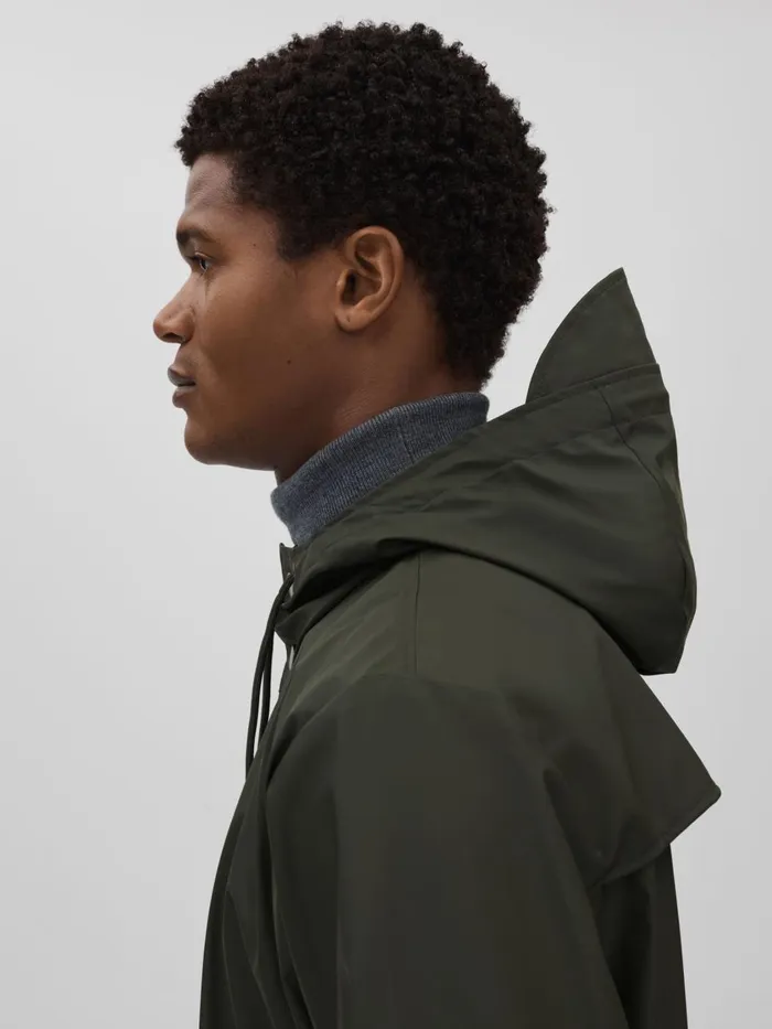Men Reiss Outerwear and Coats Longline Hooded Raincoat Dark Green