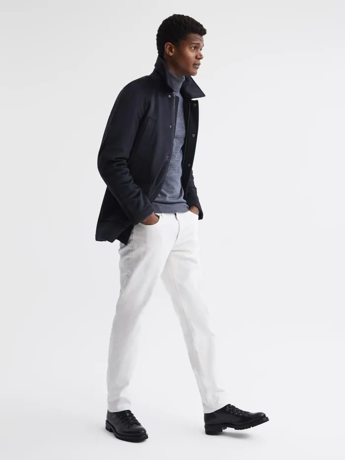 Men Reiss Outerwear and Coats Mandarin Zip Through Cashmere Coat Navy