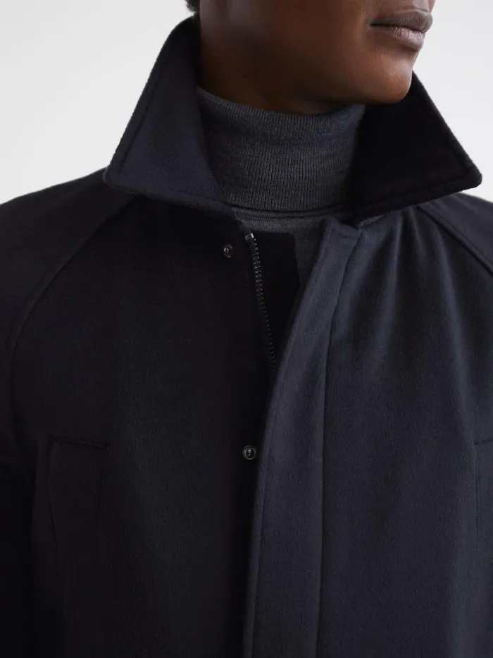 Men Reiss Outerwear and Coats Mandarin Zip Through Cashmere Coat Navy