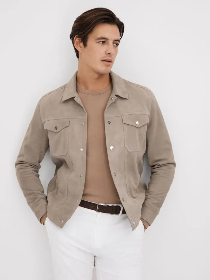 Men Reiss Outerwear and Coats Nico Suede Twin Pocket Overshirt Mink