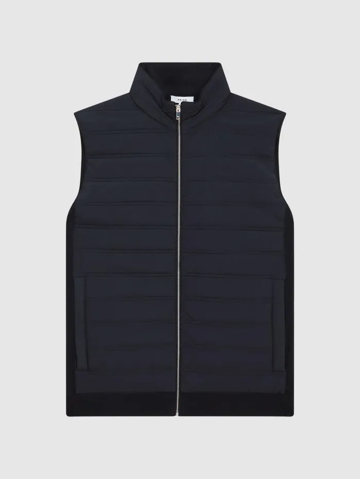 Men Reiss Outerwear and Coats William Hybrid Quilt And Knit ZipThrough Gilet Navy