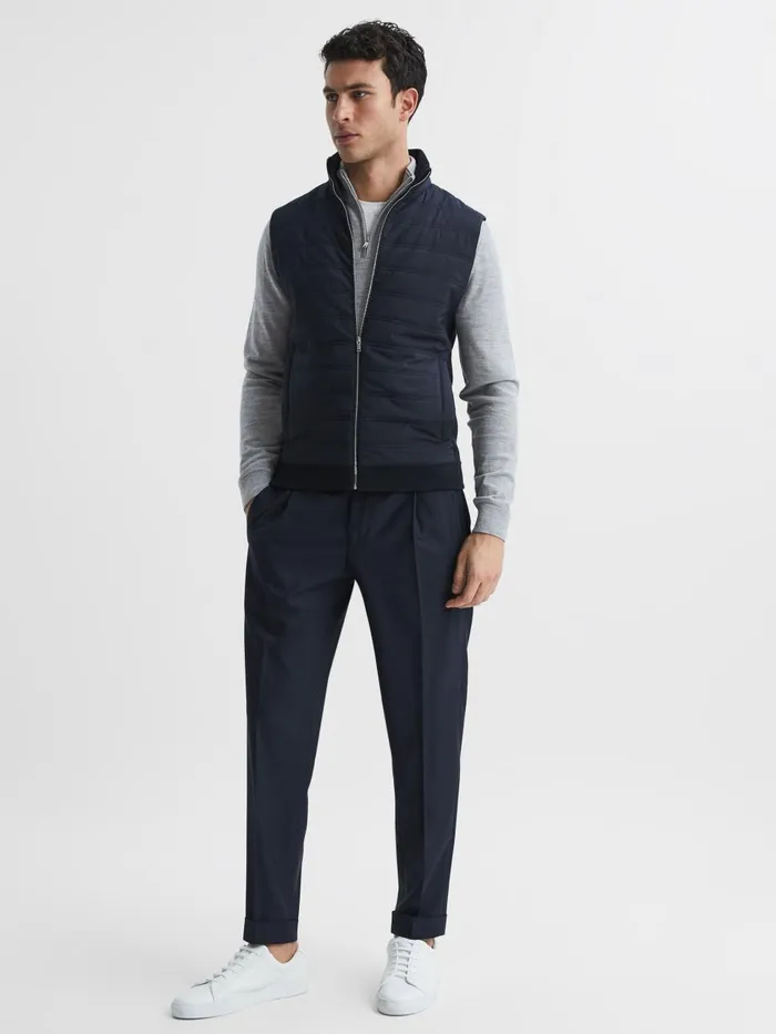 Men Reiss Outerwear and Coats William Hybrid Quilt And Knit ZipThrough Gilet Navy