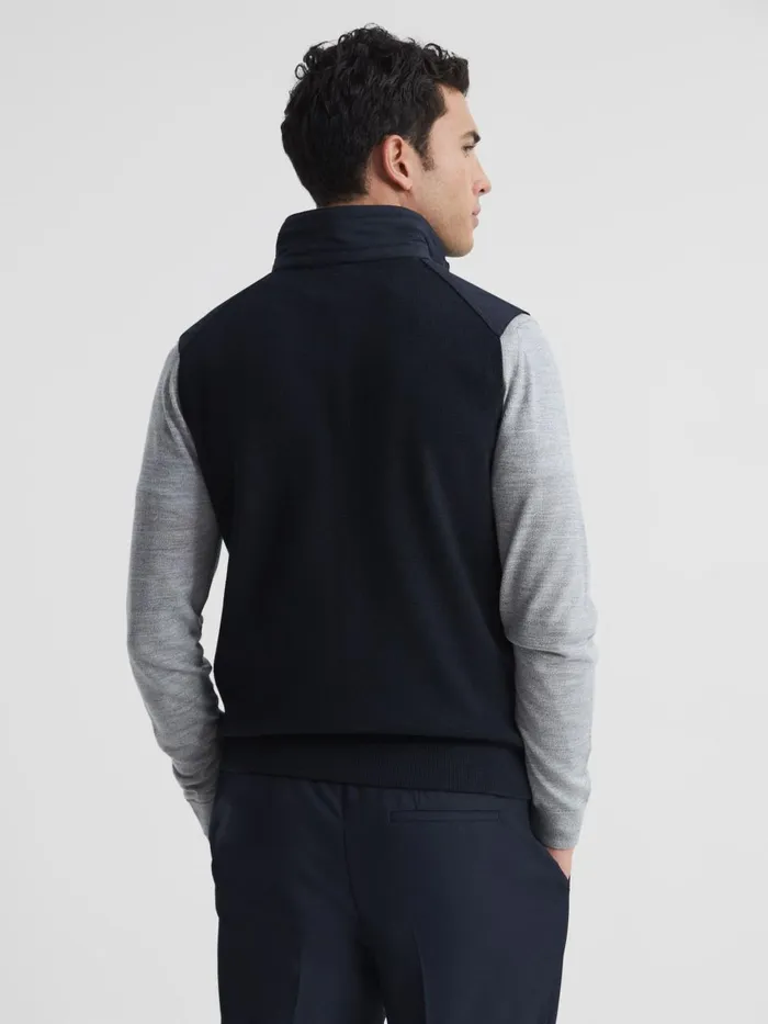 Men Reiss Outerwear and Coats William Hybrid Quilt And Knit ZipThrough Gilet Navy