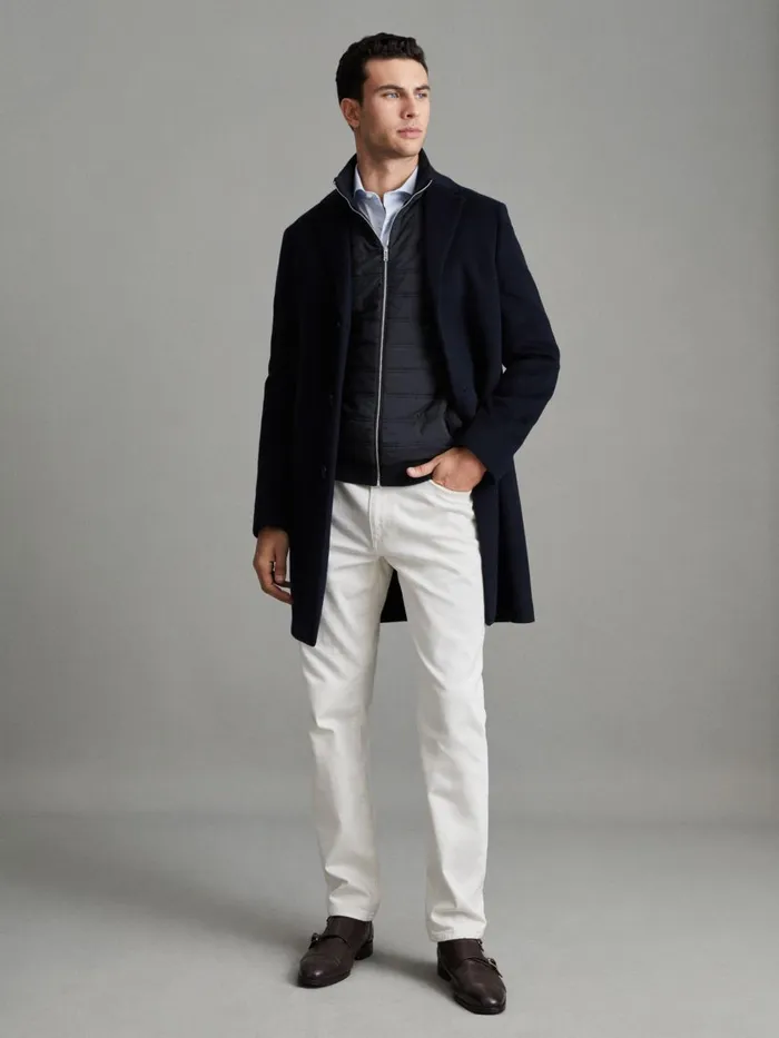 Men Reiss Outerwear and Coats William Hybrid Quilt And Knit ZipThrough Gilet Navy