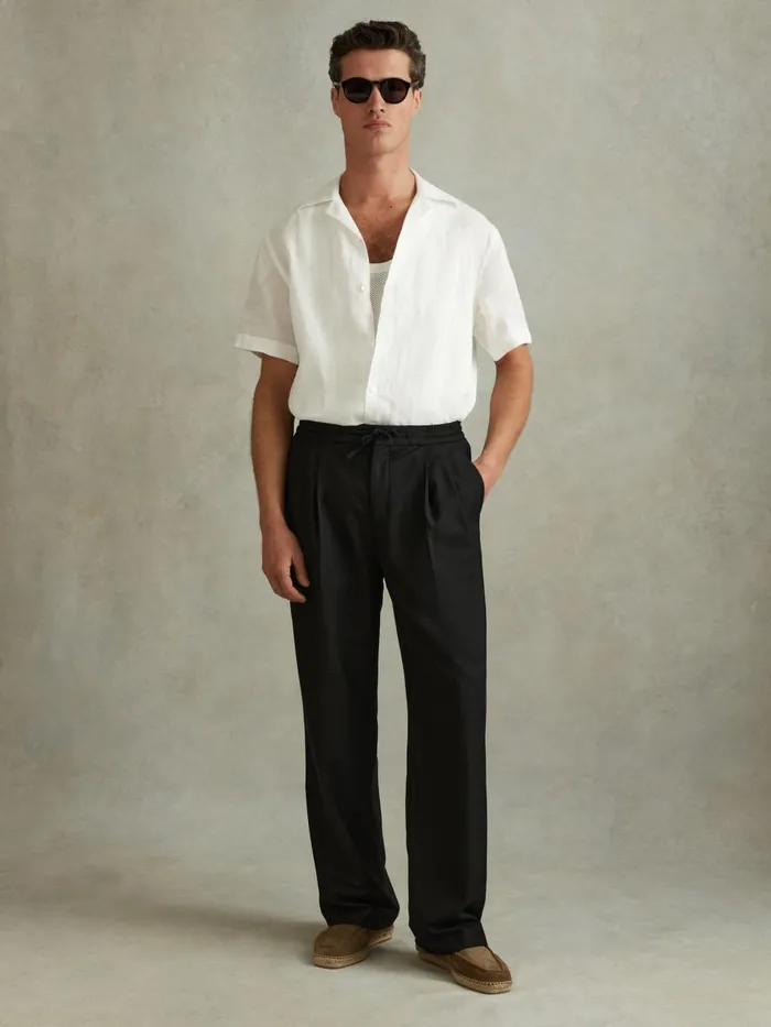 Men Reiss Pants Arden Relaxed Twill Drawstring Trousers Black