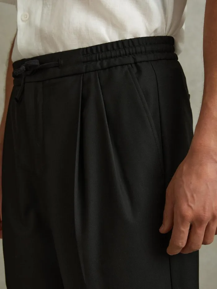 Men Reiss Pants Arden Relaxed Twill Drawstring Trousers Black