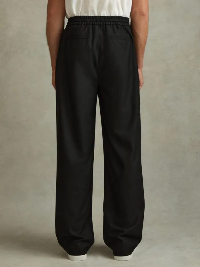 Men Reiss Pants Arden Relaxed Twill Drawstring Trousers Black