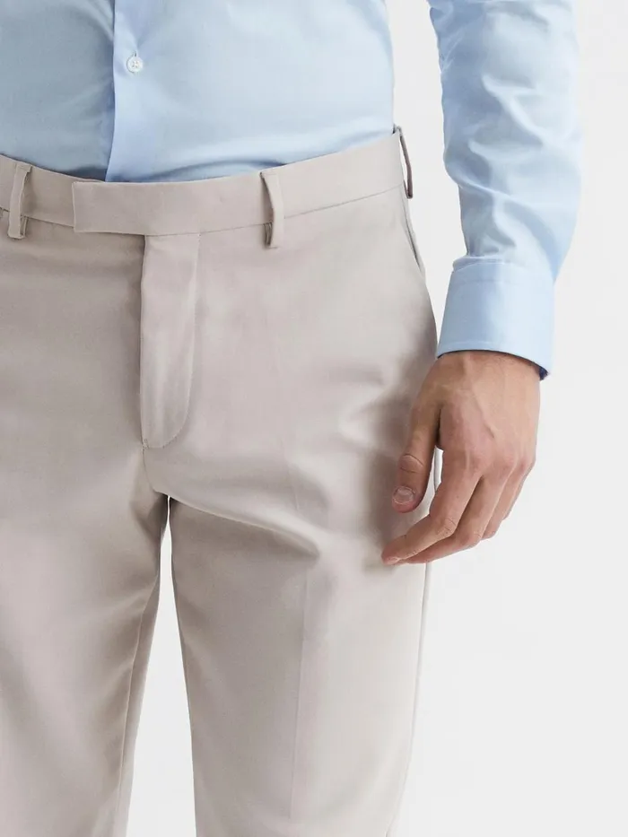 Men Reiss Pants Eastbury Reg Cotton Blend Chinos Stone
