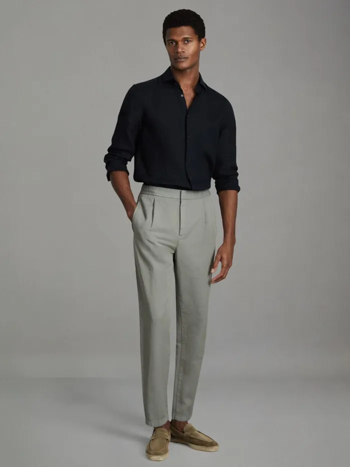 Men Reiss Pants Pact Relaxed Cotton Blend Elasticated Waist Trousers Pistachio