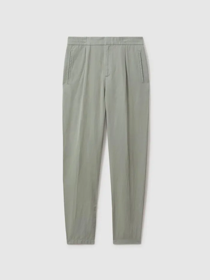 Men Reiss Pants Pact Relaxed Cotton Blend Elasticated Waist Trousers Pistachio