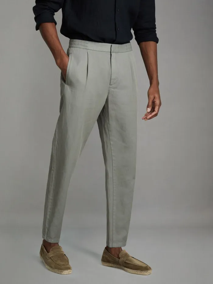Men Reiss Pants Pact Relaxed Cotton Blend Elasticated Waist Trousers Pistachio