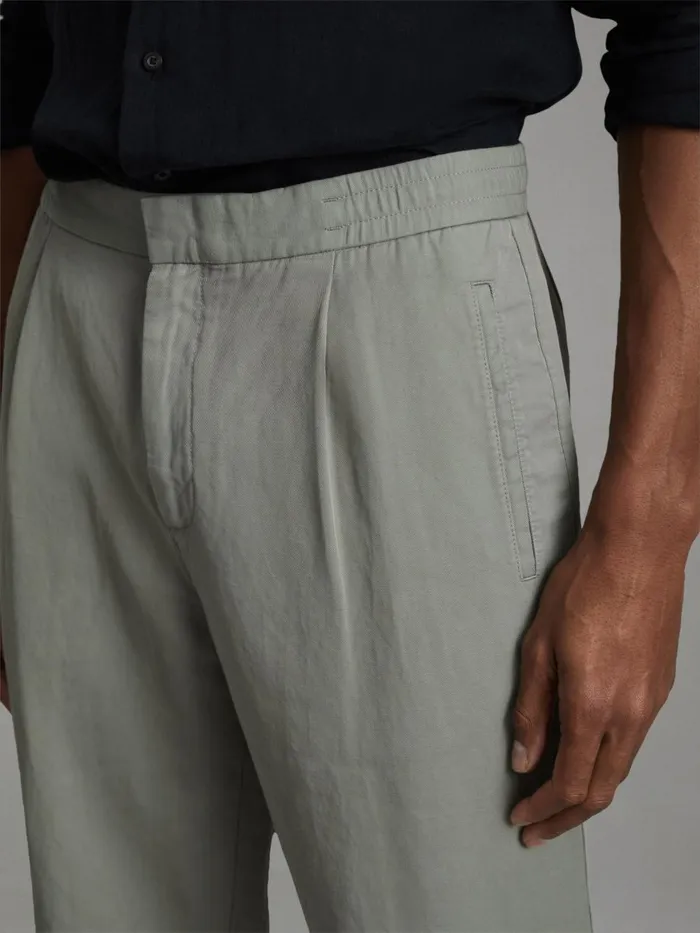 Men Reiss Pants Pact Relaxed Cotton Blend Elasticated Waist Trousers Pistachio