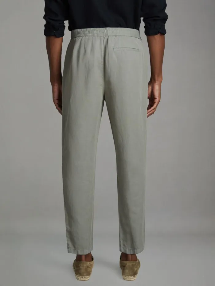 Men Reiss Pants Pact Relaxed Cotton Blend Elasticated Waist Trousers Pistachio