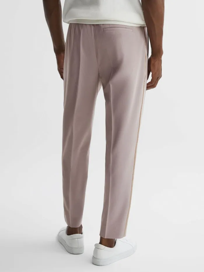 Men Reiss Pants Straight Relaxed Fit Striped Cropped Trousers Ivory