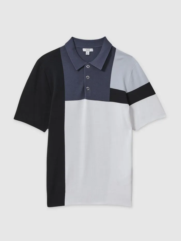 Men Reiss Polo Shirts Charge Colourblock Polo Shirt Blue Multi