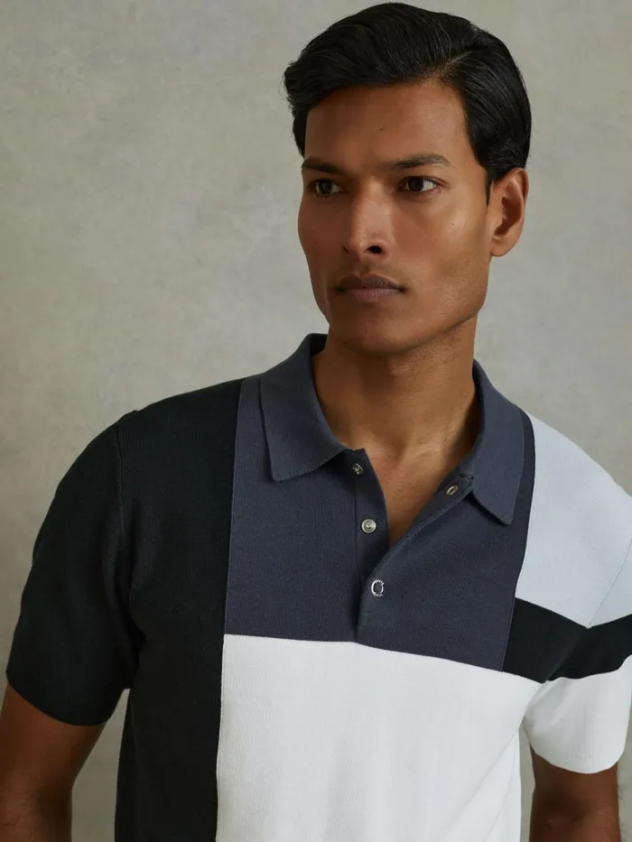 Men Reiss Polo Shirts Charge Colourblock Polo Shirt Blue Multi