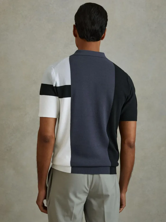 Men Reiss Polo Shirts Charge Colourblock Polo Shirt Blue Multi