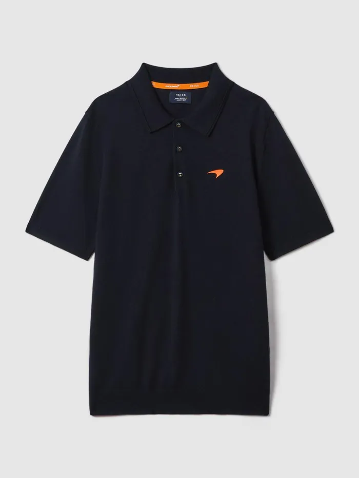 Men Reiss Polo Shirts F1 Merino Wool Polo Shirt Navy