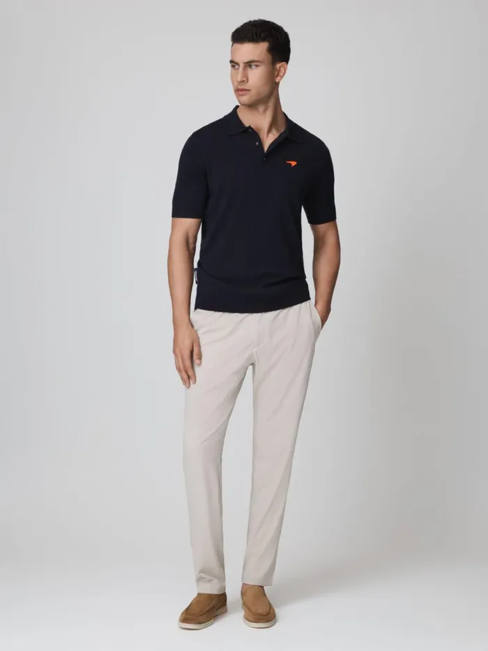 Men Reiss Polo Shirts F1 Merino Wool Polo Shirt Navy