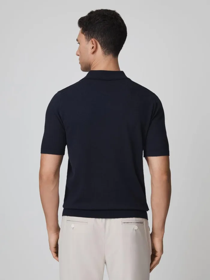 Men Reiss Polo Shirts F1 Merino Wool Polo Shirt Navy