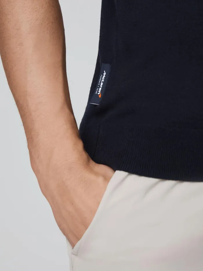 Men Reiss Polo Shirts F1 Merino Wool Polo Shirt Navy