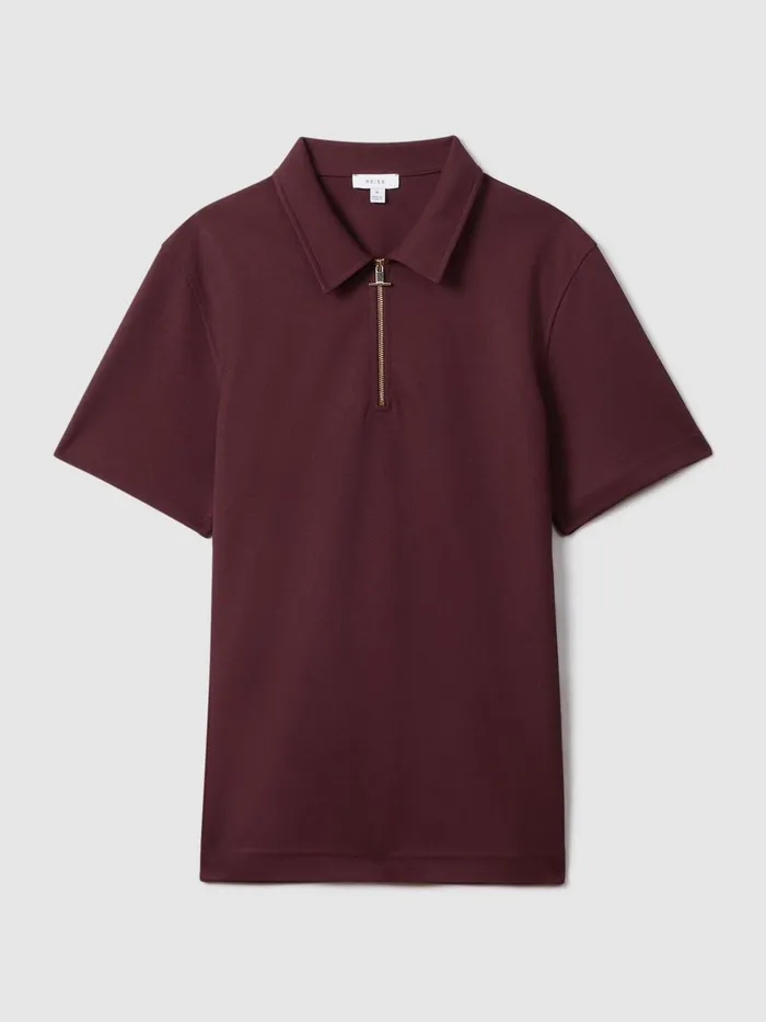 Men Reiss Polo Shirts Floyd Slim Fit HalfZip Polo Shirt Bordeaux