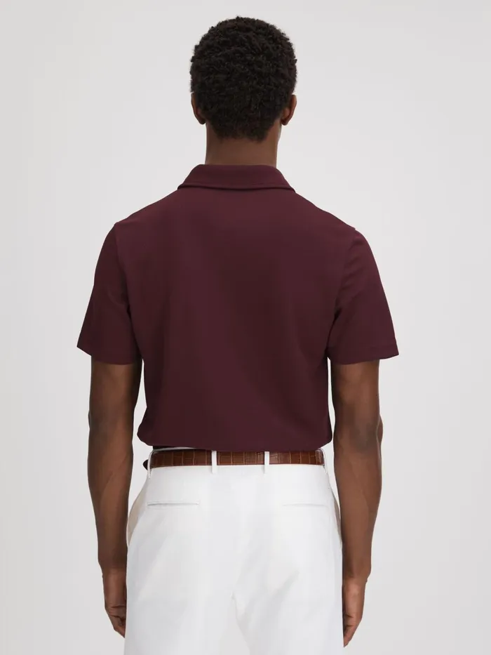 Men Reiss Polo Shirts Floyd Slim Fit HalfZip Polo Shirt Bordeaux