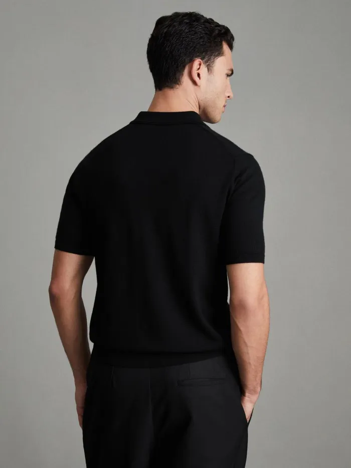 Men Reiss Polo Shirts Maxwell Merino Wool HalfZip Polo Shirt Black