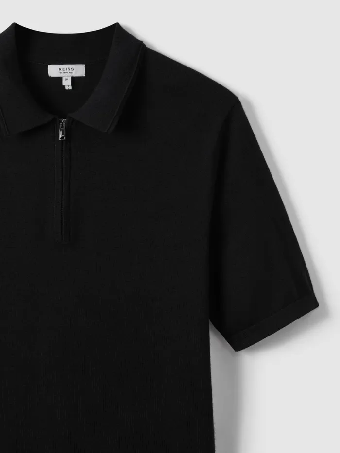 Men Reiss Polo Shirts Maxwell Merino Wool HalfZip Polo Shirt Black