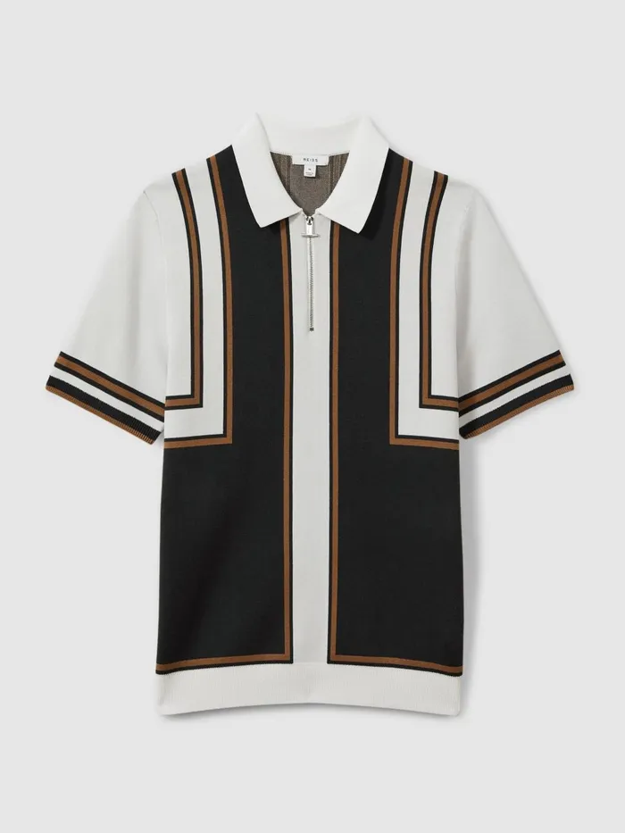 Men Reiss Polo Shirts Orion Knitted Half Zip Polo Shirt Navywhite