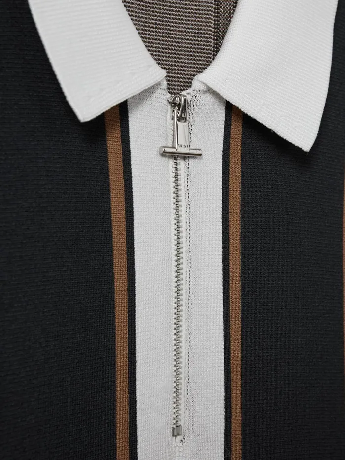Men Reiss Polo Shirts Orion Knitted Half Zip Polo Shirt Navywhite