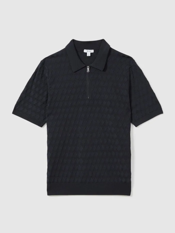 Men Reiss Polo Shirts Rizzo HalfZip Knitted Polo Shirt Navy